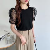 ドットチュールで華やかに パフスリーブトップス 半袖カットソー | COCOMOMO | 詳細画像6