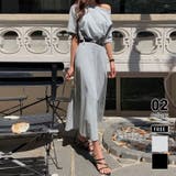 グレー | オフショルダー ベルト付きスカート セットアップ夏 | COCOMOMO