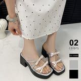 くびれヒール厚底リボンサンダル ミュールサンダル チャンキーヒール | COCOMOMO | 詳細画像1