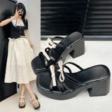 くびれヒール厚底リボンサンダル ミュールサンダル チャンキーヒール | COCOMOMO | 詳細画像14