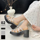 シルバー | くびれヒール厚底リボンサンダル ミュールサンダル チャンキーヒール | COCOMOMO