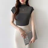 切り替えシアートップス フレンチスリーブ シアーカットソー | COCOMOMO | 詳細画像12 