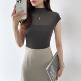 切り替えシアートップス フレンチスリーブ シアーカットソー | COCOMOMO | 詳細画像16 