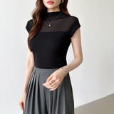 切り替えシアートップス フレンチスリーブ シアーカットソー | COCOMOMO | 詳細画像18 