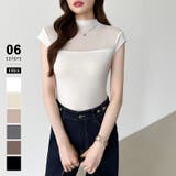 ホワイト | 切り替えシアートップス フレンチスリーブ シアーカットソー | COCOMOMO