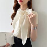 リボンスカーフトップス ボウタイリボン 半袖ニット | COCOMOMO | 詳細画像1 