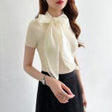 リボンスカーフトップス ボウタイリボン 半袖ニット | COCOMOMO | 詳細画像3 