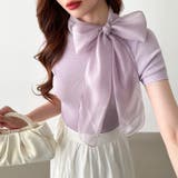 リボンスカーフトップス ボウタイリボン 半袖ニット | COCOMOMO | 詳細画像15 