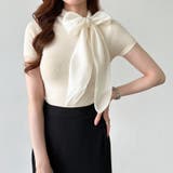 リボンスカーフトップス ボウタイリボン 半袖ニット | COCOMOMO | 詳細画像5 