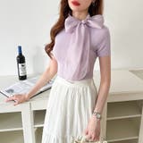 リボンスカーフトップス ボウタイリボン 半袖ニット | COCOMOMO | 詳細画像20 