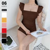 ブラウン | バックオープン フリル水着 モノキニ | COCOMOMO