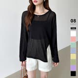 ブラック | サイドスリットスラブシアーロンT シアートップス シアーカットソー | COCOMOMO