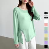 ライトグリーン | サイドスリットスラブシアーロンT シアートップス シアーカットソー | COCOMOMO