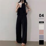 ブラック | アメスリトップス＋ワイドパンツ セットアップ夏 セットアップ | COCOMOMO