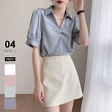 ブルー | ツイストタックブラウス パフスリーブ ブラウス | COCOMOMO