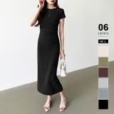 ブラック | 【美シルエット】 ウエストギャザーワンピース Tシャツワンピース | COCOMOMO