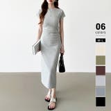 ライトグレー | 【美シルエット】 ウエストギャザーワンピース Tシャツワンピース | COCOMOMO