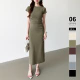 カーキ | 【美シルエット】 ウエストギャザーワンピース Tシャツワンピース | COCOMOMO