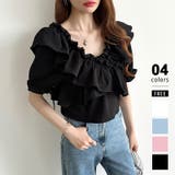 ブラック | フリルブラウス オフショルダー 夏トップス | COCOMOMO