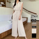 ベージュ | セットアップ夏 ノースリーブシャツ ワイドパンツ | COCOMOMO