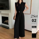 ブラック | セットアップ夏 ノースリーブシャツ ワイドパンツ | COCOMOMO