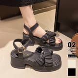 ブラック | クロスベルト厚底ヒールサンダル サンダル 厚底 | COCOMOMO
