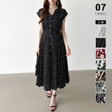 ブラック・ドット柄 | フレンチスリーブワンピース 夏ワンピース 総柄ワンピース | COCOMOMO