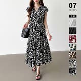 ブラック・ボタニカル柄 | フレンチスリーブワンピース 夏ワンピース 総柄ワンピース | COCOMOMO