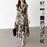 ブラウン・花柄 | フレンチスリーブワンピース 夏ワンピース 総柄ワンピース | COCOMOMO