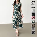 グリーン | フレンチスリーブワンピース 夏ワンピース 総柄ワンピース | COCOMOMO