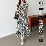 ホワイト・ボタニカル柄 | フレンチスリーブワンピース 夏ワンピース 総柄ワンピース | COCOMOMO