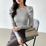 リブニット パフショルダーニット 長袖ニット | COCOMOMO | 詳細画像51 