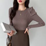 リブニット パフショルダーニット 長袖ニット | COCOMOMO | 詳細画像53 