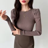 リブニット パフショルダーニット 長袖ニット | COCOMOMO | 詳細画像57 