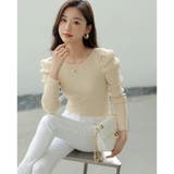 リブニット パフショルダーニット 長袖ニット | COCOMOMO | 詳細画像10 