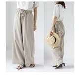 ベージュ | レディース ワイドパンツ ウェストゴム 夏パンツ リラックス | COCOMOMO