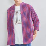 RED | チェックバンドカラー7分袖シャツ | coen OUTLET