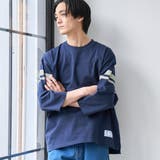 NAVY | Repurヘビーコットン七分袖フットボールTシャツ【抗菌性、消臭性】 | coen【men】