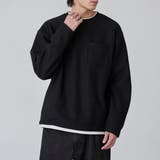 BLACK | コットンタッチワッフルフェイクレイヤードプルオーバー | coen【men】