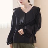 BLACK | ラッフルカラー前開きブラウス | coen【women】