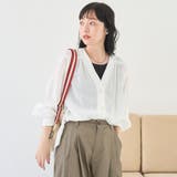 シアーギャザーデザイン Vネックシャツカーディガン | coen【women】 | 詳細画像5 