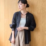 BLACK | シアードビーチェック バンドカラーシャツ | coen【women】