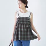 シアーオンブレチェックギャザーキャミソール | coen【women】 | 詳細画像1 