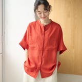 RED | Wポケット バンドカラーストライプシャツ | coen【women】