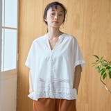 裾刺繍レース スキッパーシアーバンドカラーブラウス | coen【women】 | 詳細画像5