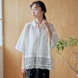 裾レースドッキング レギュラーカラー シアー半袖シャツ | coen【women】 | 詳細画像5