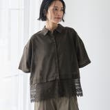 DK.GRAY | 裾レースドッキング レギュラーカラー シアー半袖シャツ | coen【women】