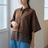 MD.BROWN | 裾レースドッキング レギュラーカラー シアー半袖シャツ | coen【women】
