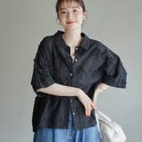 BLACK | 【新色登場・追加】3Dフラワー刺繍 ハーフスリーブシャツ | coen【women】