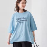 LT.BLUE | ピグメントドッキング布帛五分袖Tシャツ | coen【women】